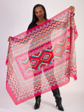 Pink/Multi Diamond Ikat Print Cotton Scarf