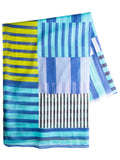 Blue/Lime Colourblock Eclectic Stripes Print Scarf