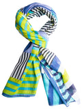 Blue/Lime Colourblock Eclectic Stripes Print Scarf