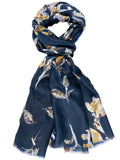 Navy/Lilac Encore Floral Print Scarf with Gold Foil Accents