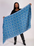 Blue Floral Mosaic Print Lightweight Scarf