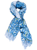 Blue Floral Mosaic Print Lightweight Scarf