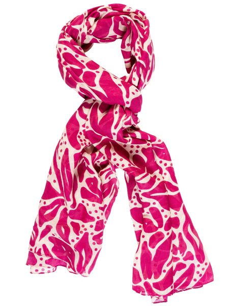 Fuchsia/Cream Floral Illustration Print Scarf