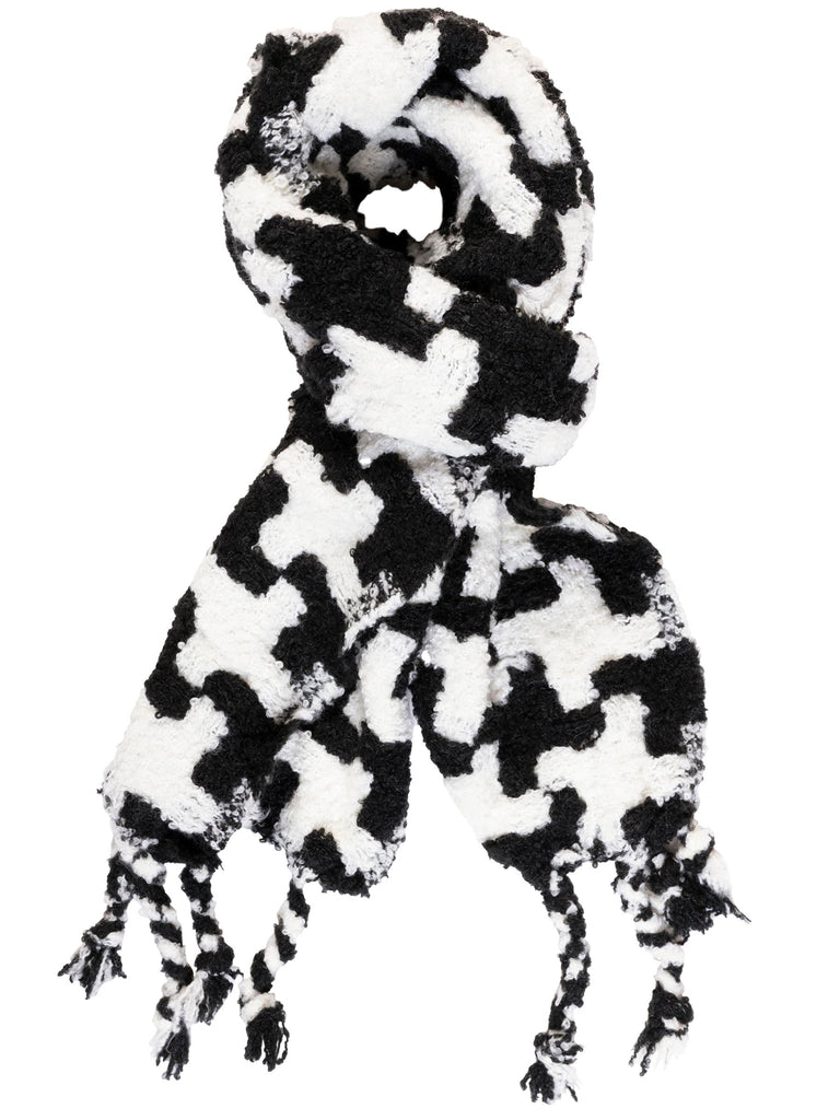 Black & White Monochrome Pattern Winter Scarf with fringing | Chesca Direct