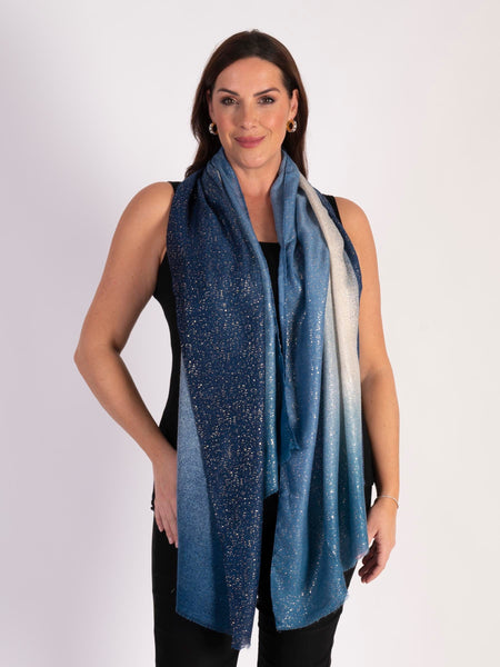 Blue Ombre Scarf with Gold Foil Highlights