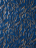 Blue Abstract Zebra Print Scarf with Metallic Detailing