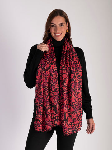 Berry Abstract Floral Leopard Print Modal Blend Scarf