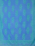 Denim Blue Lightweight Cotton Scarf with Green Filigree Leaf Border