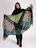 Lime/Forest Green Geometric Colourblock and Leopard Print Scarf