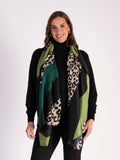 Lime/Forest Green Geometric Colourblock and Leopard Print Scarf