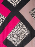 Fuchsia/Taupe Geometric Colourblock and Leopard Print Scarf