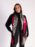 Fuchsia/Taupe Geometric Colourblock and Leopard Print Scarf