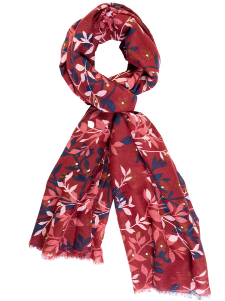 Berry/Multi Floral and Vine Print Scarf