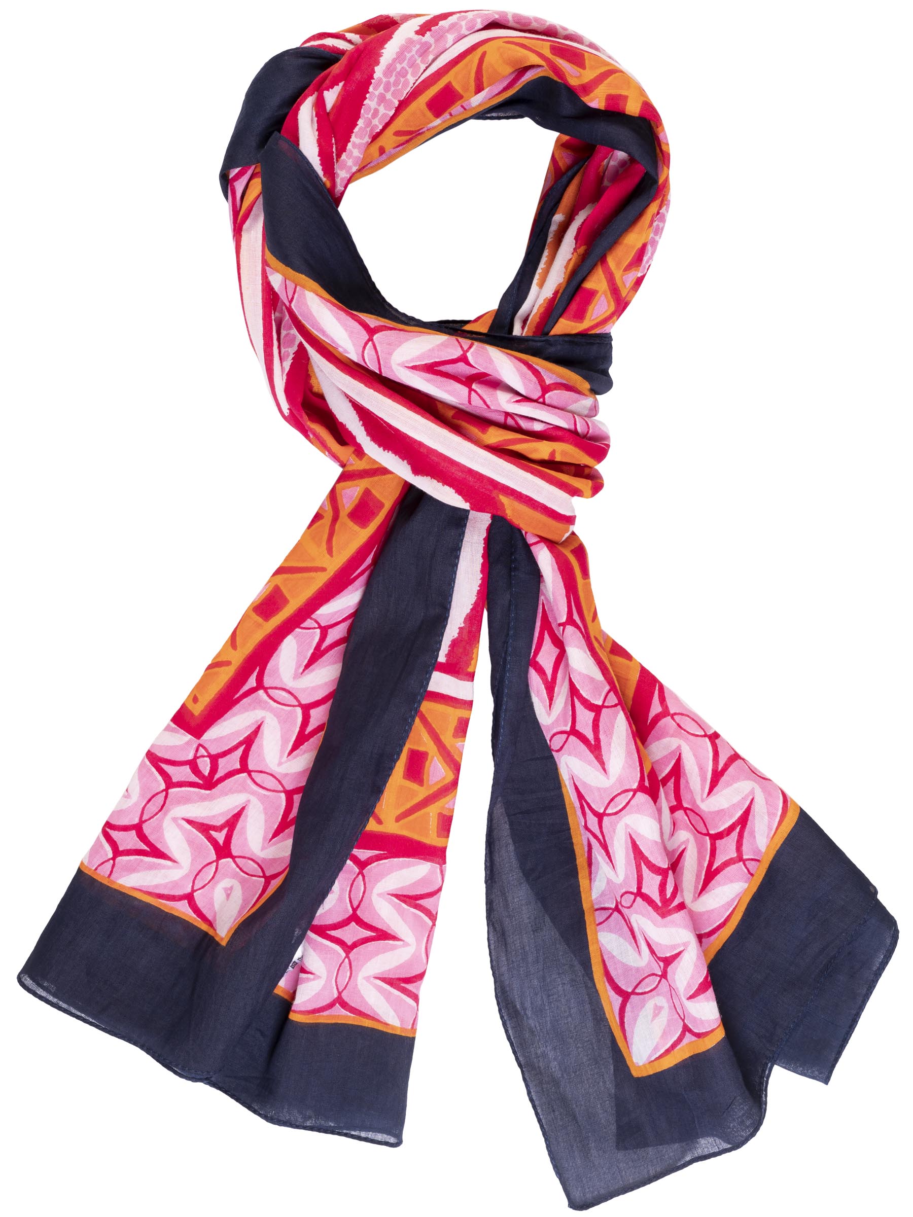 Hot Pink/Multi Mosaic Print Bordered Animal Print Cotton Scarf | Chesca ...