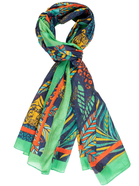 Navy/Multi Jungle Print Cotton Scarf