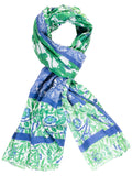 Green/Blue Floral Print Cotton Bordered Scarf