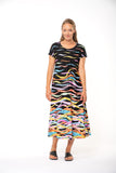 NEW DELIVERY COMING SOON - Blk/Multi Dancing Waves Cap Sleeve Premium Jersey Dress