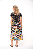 NEW DELIVERY COMING SOON - Blk/Multi Dancing Waves Cap Sleeve Premium Jersey Dress