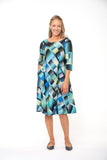 Green/Blue Geometric Dream 3/4 Sleeve Premium Jersey Dress