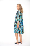 Green/Blue Geometric Dream 3/4 Sleeve Premium Jersey Dress