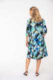 Green/Blue Geometric Dream 3/4 Sleeve Premium Jersey Dress