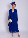 Cobalt Chiffon Swing Jacket with Split Cuff Detail