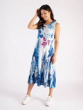 White/Blue Botanical Garden Mesh Dress with Stunning Cut-Out Detail