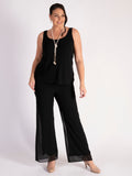 Black Jersey Lined Crepe Chiffon Trousers