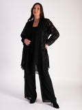 Sophisticated Black Confetti Applique Mesh Coat with Chiffon Trim