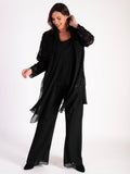 Sophisticated Black Confetti Applique Mesh Coat with Chiffon Trim