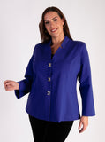 Chic Blue-Violet Ponte Roma Jacket with Gold Stud Fastenings