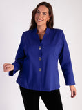 Chic Blue-Violet Ponte Roma Jacket with Gold Stud Fastenings