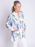 White/Blue Floral Meadow Print Linen Blouse