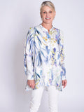 White/Blue Floral Meadow Print Linen Blouse