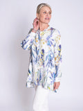 White/Blue Floral Meadow Print Linen Blouse