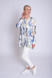 White/Blue Floral Meadow Print Linen Blouse