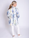 White/Blue Floral Meadow Print Linen Blouse