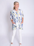 White/Blue Floral Meadow Print Linen Blouse