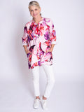 Pink/Fuchsia Tropical Leaf Print Linen Blouse