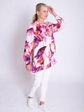 Pink/Fuchsia Tropical Leaf Print Linen Blouse
