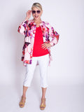 Pink/Fuchsia Tropical Leaf Print Linen Blouse
