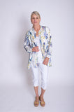 White/Blue Floral Meadow Print Linen Blouse