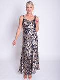 Pewter/Gold Cascading Leaf Devoree Dress with Applique Detail