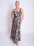 Pewter/Gold Cascading Leaf Devoree Dress with Applique Detail