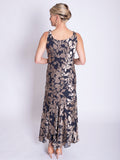 Pewter/Gold Cascading Leaf Devoree Dress with Applique Detail