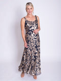 Pewter/Gold Cascading Leaf Devoree Dress with Applique Detail