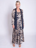 Pewter/Gold Cascading Leaf Devoree Dress with Applique Detail