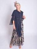 Pewter/Gold Cascading Leaf Devoree Dress with Applique Detail