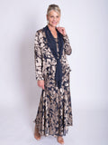 Pewter/Gold Cascading Leaf Devoree Dress with Applique Detail