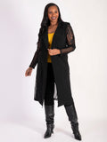 Black Cornelli Embroidered Longline Mesh Coat